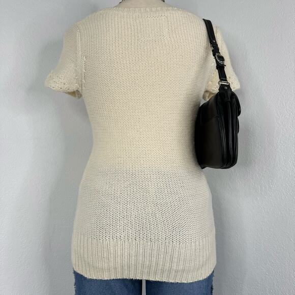 Coquette 00s Sweater Top Short Sleeve Cream Wool Blend Balletcore Size Small - Picture 4 of 7